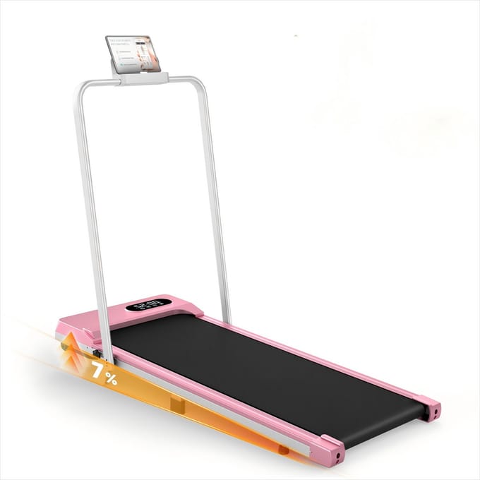 Loopband Met 7% helling - Inklapbaar loopband Elektrisch met armleuningen, 1-8 km/u - met afstandsbediening en LCD-display - Walkingpad - Treadmill - Roze