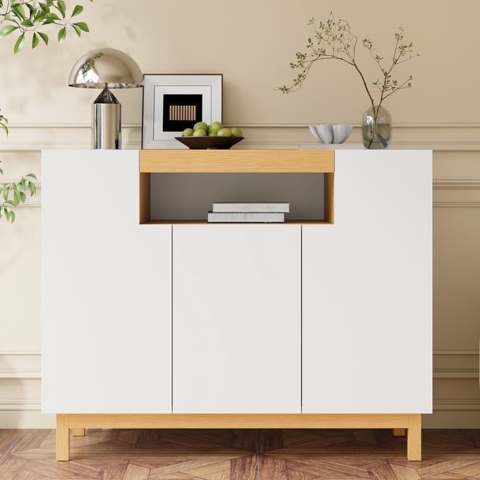 Dressoir wit / Buffetkast – met Opbergruimte – Afmetingen 120.5x42x96 cm – Sideboard/Buffetkast met 3 Deuren – Modern Wit Design