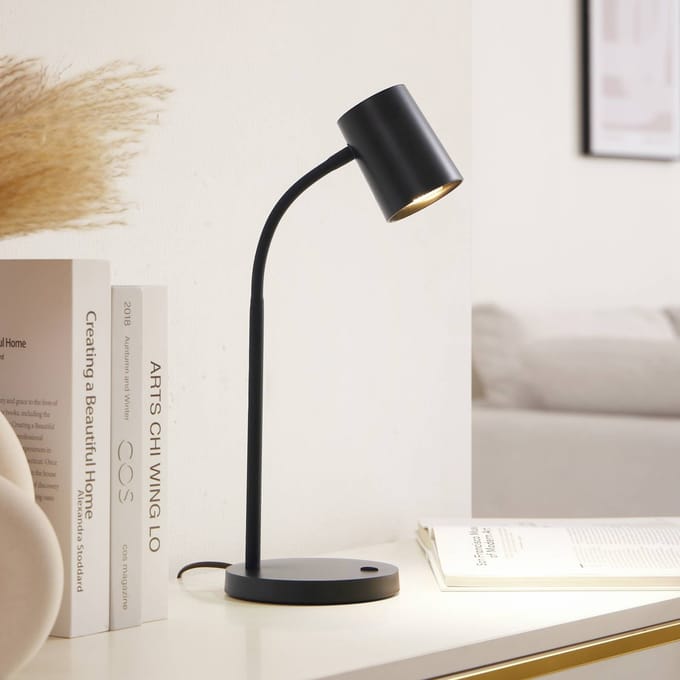 Lindby - bureaulamp - 1licht - ABS, siliconen, metaal - H: 40.5 cm - GU10 - zwart