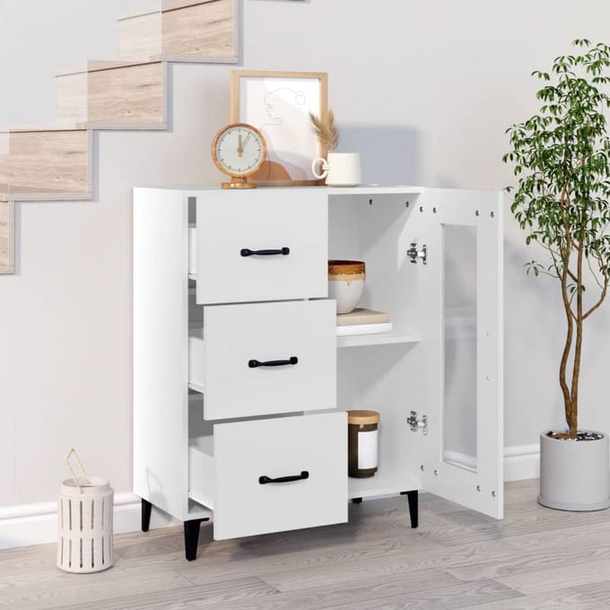 vidaXL - Dressoir - 69,5x34x90 - cm - bewerkt - hout - wit