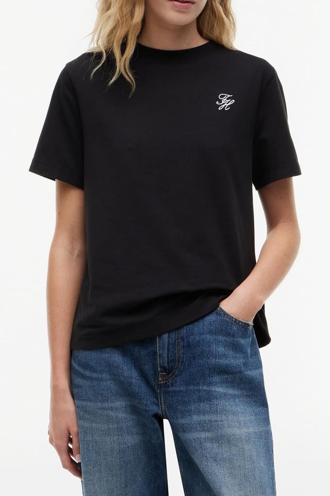Tommy Hilfiger Th Script Regular C-neck Black Größe: S | Hemden Outlet | Damen | Schwarz