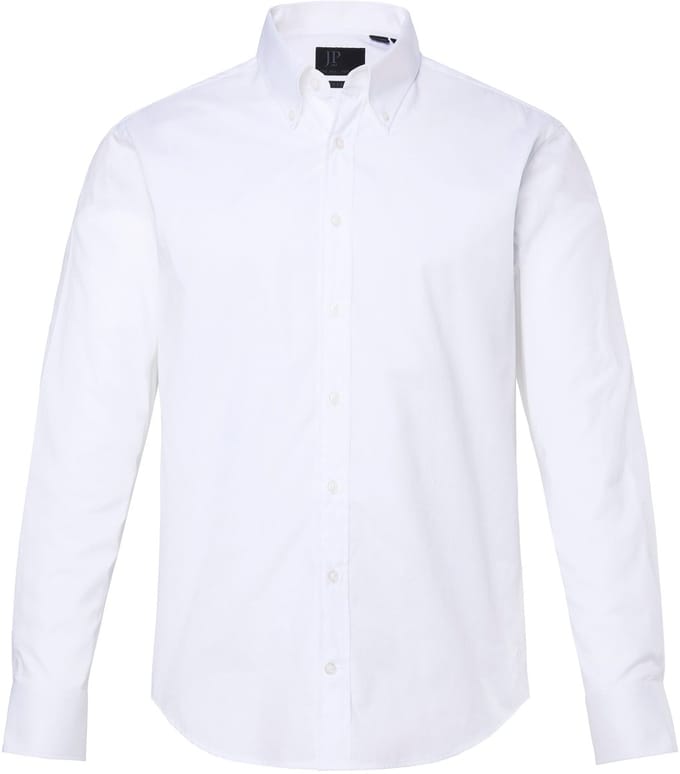 JP 1880 - Heren - Overhemd FLEXNAMIC® buttondown kraag moderne Basic Fit - Sneeuwwit - Maat L