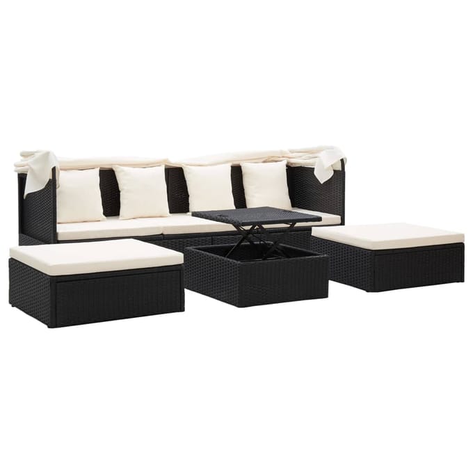 vidaXL - Tuinbed - met - luifel - poly - rattan - zwart