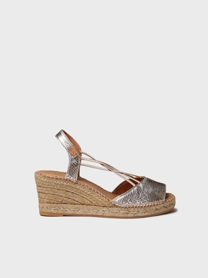 Dames leren espadrille met sleehak en elastiek | SABINA-CA