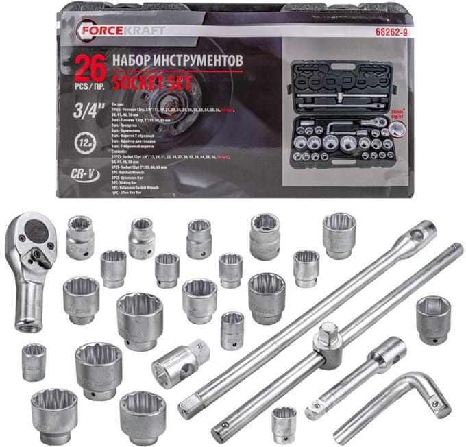Forcekraft FK-68262-9 - Nasadek Set - 12-kantige - 3/4" - Walizka