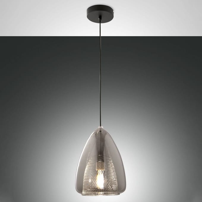 Fabas Luce Britton hanglamp, 1-lamp, grijs-transparant, glas
