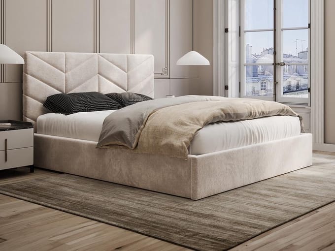 Vente-unique Bed met opbergruimte stof crème 140 x 190 cm