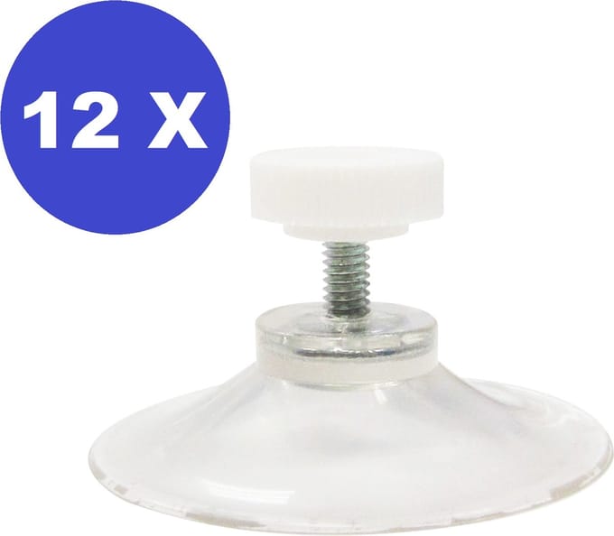 12 x Zuignap 50 mm met schroefdraad M4x10 + wit moertje