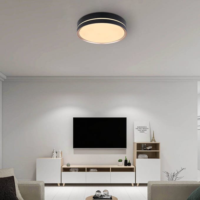 Globo Manni LED plafondlamp, Ø 39 cm, zwart/bronskleurig, CCT