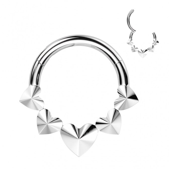 Piercing titanium front hartjes ring 1.2x8 - zilver - LMPiercings