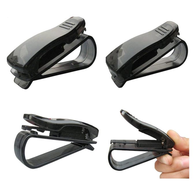 Clip de fixation sur pare-soleil auto ; fixation lunettes, tickets, etc 1pc noire mate