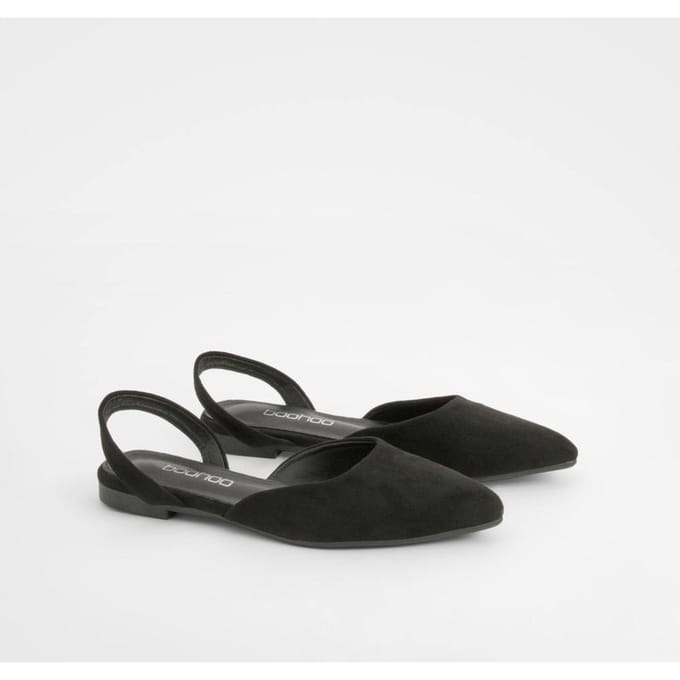 boohoo Dames Slingback Puntige Flats | Zwart | Maat: 39