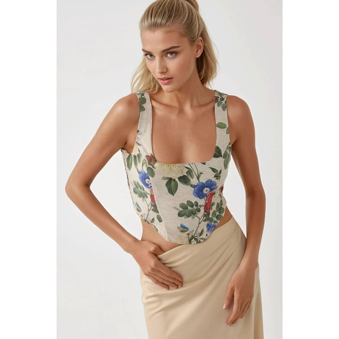 Vierkante Kraag Bloemenprint Crop Top