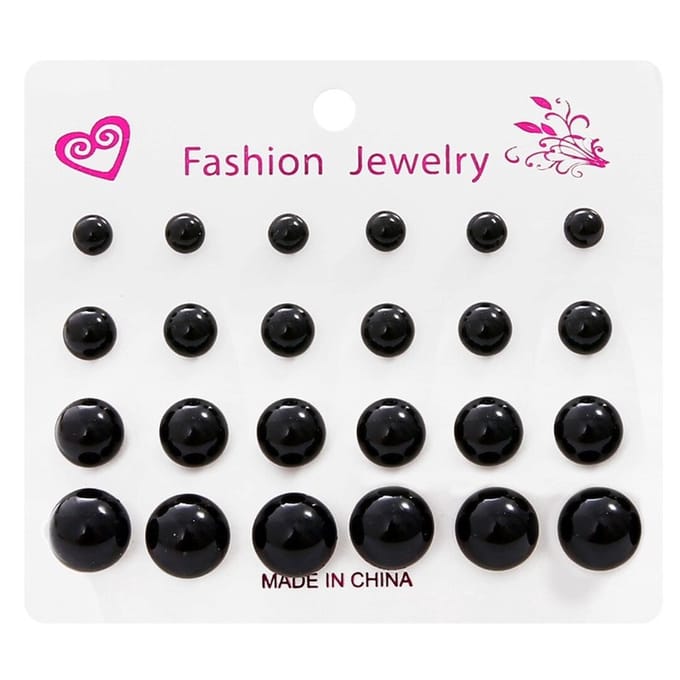 Fako Bijoux® - Oorbellen - Parel - Acryl - Zwart - 12 Paar