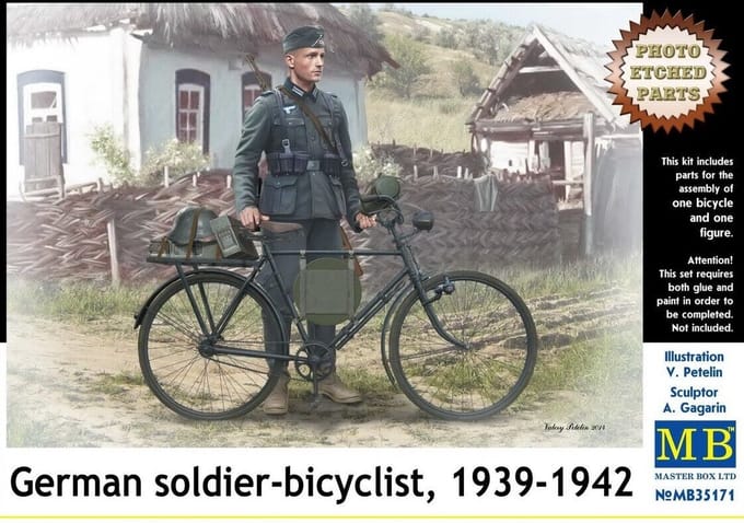 Master Box Modelbouwpakket Militaire voertuigen - 35171 Duitse Soldaat-Fietser - 1939-1942 - Figuur met Fiets Plastic - 1:35 - Modelbouw