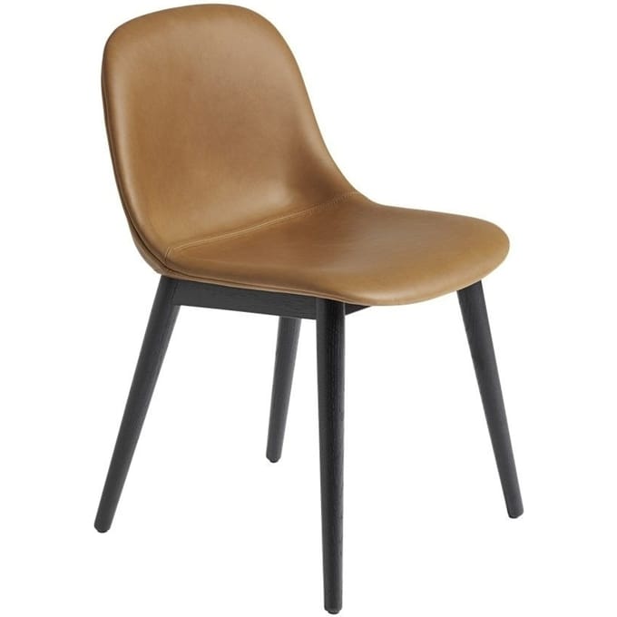 Muuto - Fiber Side Stoel - houten onderstel - Leer cognac - frame eiken - bruin