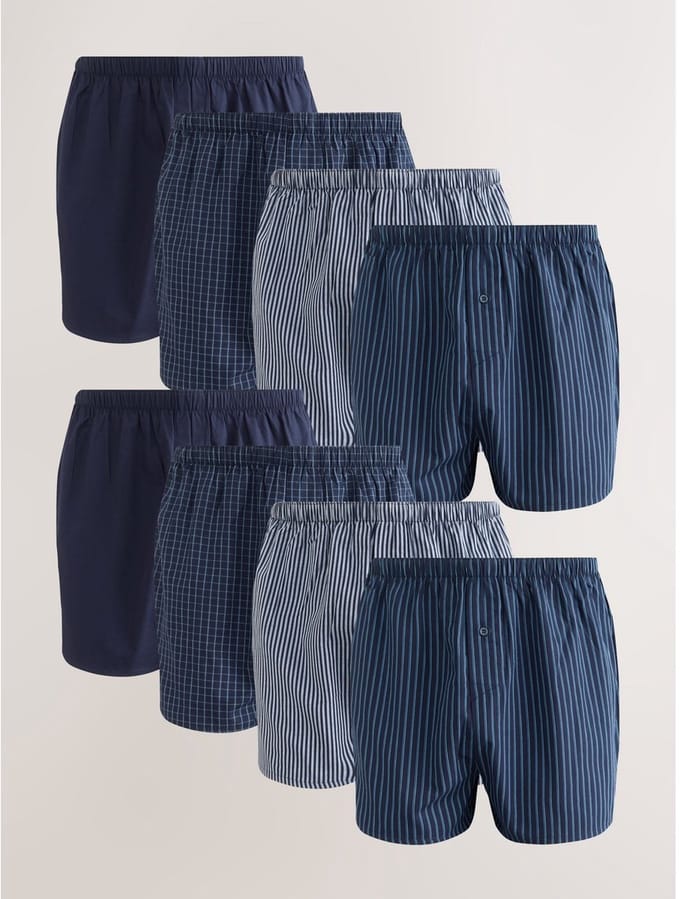 Next - Heren - Set van 8 geweven boxershorts - Blauw