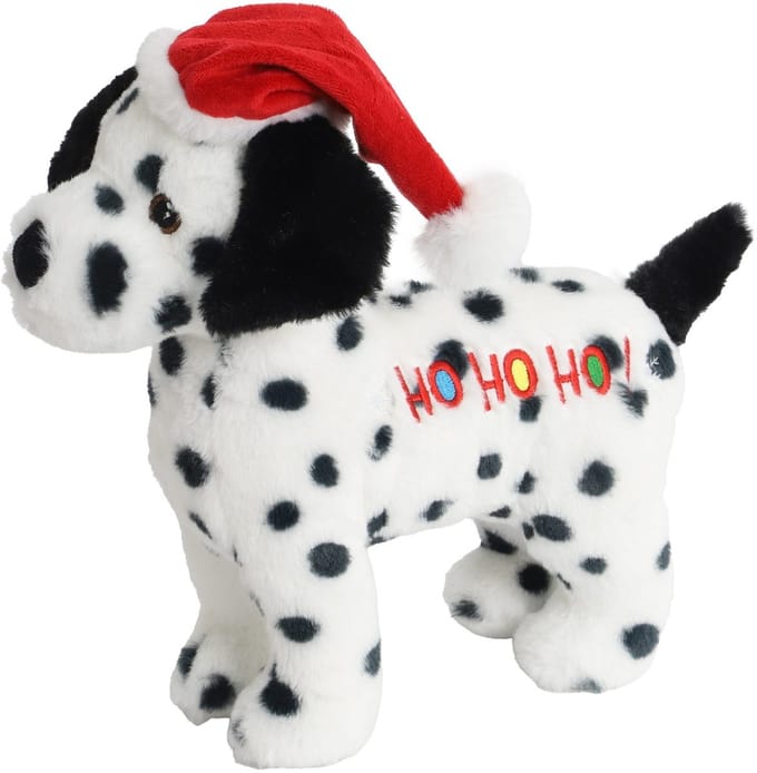 De Boon Pluche kerst hondenspeeltje met piep in wit zwart 30 cm