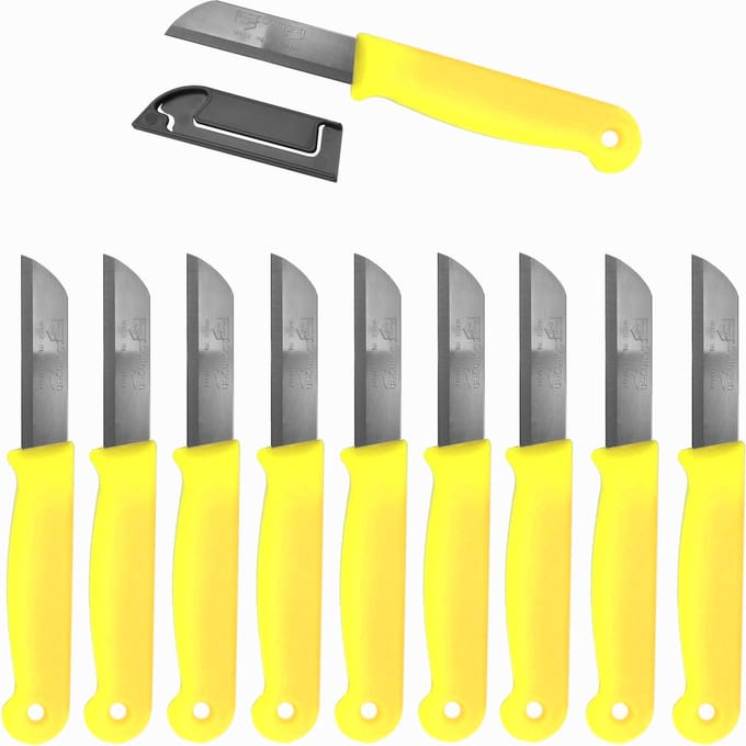 Solingen Schilmesje – RVS – Glad – 16 cm met Blade Cover – Citroen Geel – 10 stuks