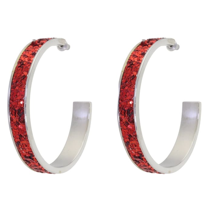 Behave - Oorringen glitter rood - Zilverkleur - 5 cm
