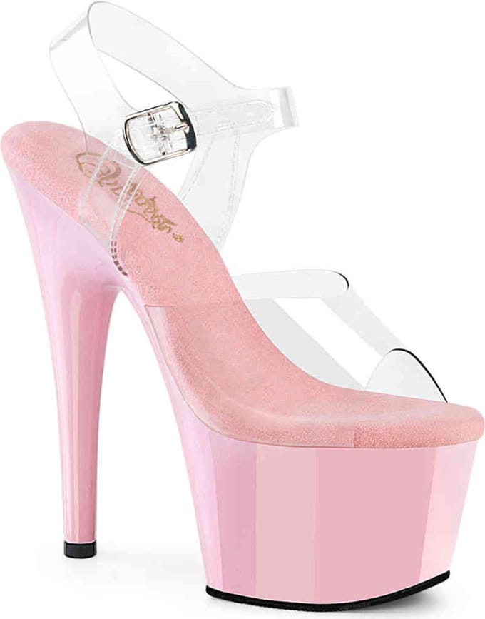 Pleaser - ADORE708 Sandaal met enkelband - US 8 - 38 Shoes - Transparant/Roze