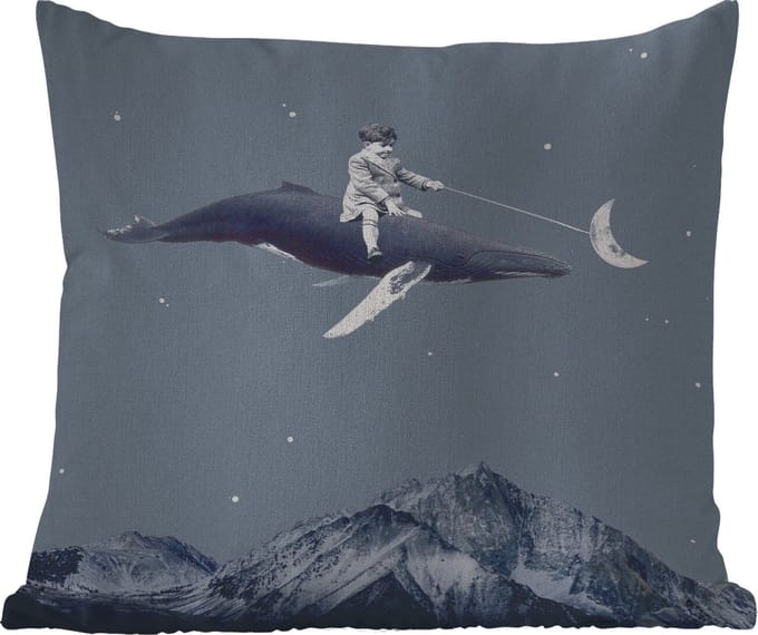 Sierkussen Buiten - Ruimte - Jongen - Maan - Walvis - 60x60 cm - Weerbestendig