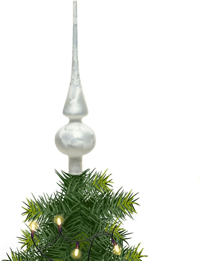 Decoris Kerst piek - 1x - wit ijslak - 26 cm - glas - mat - kerstboompiek