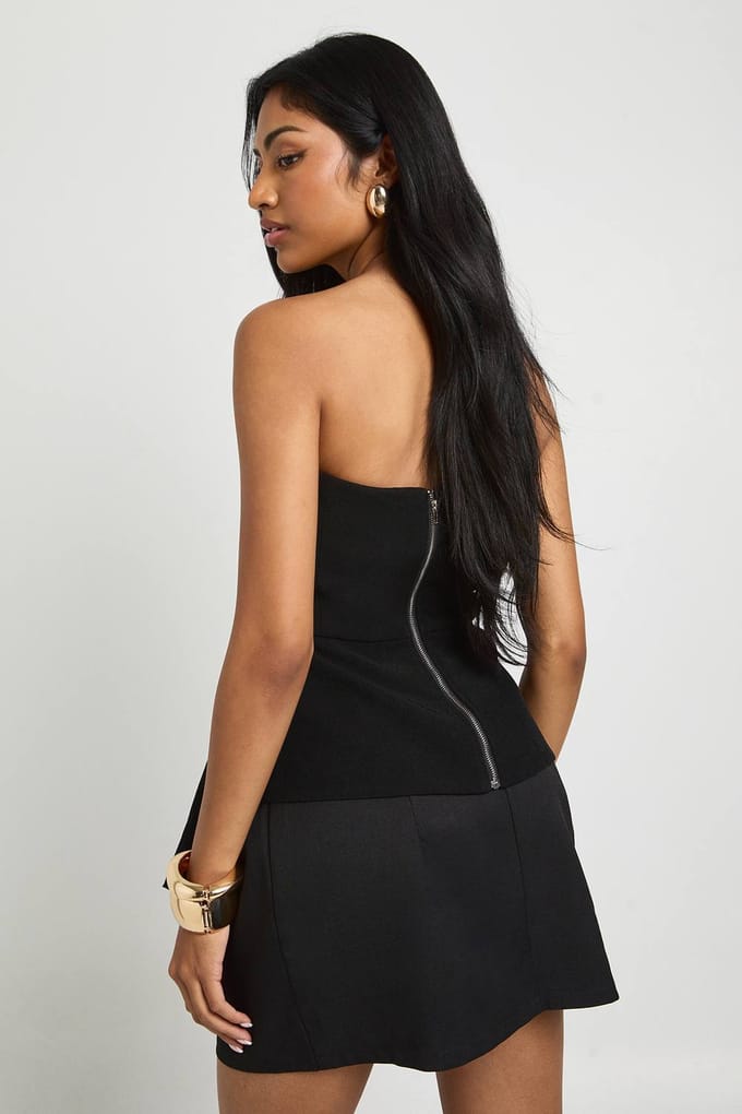 boohoo Dames Bandeautop van crepe met ruches | Black | Maat: 8