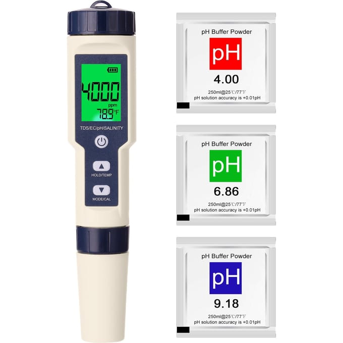 5 in 1 Professionele Multi-parameter Combo Testmeter PH/EC/TDS/Zoutgehalte/Thermometer Digitaal veelkleurig