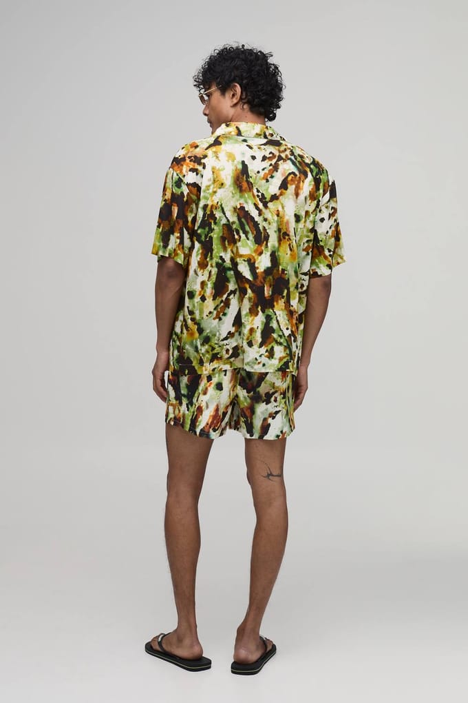 Oversized Overhemd Met Abstracte Print En Reverskraag | Green | Size XL