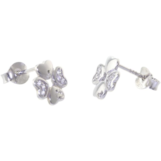 Behave – Oorsteker – Zilver 925 – Klavertjevier – Hartjes – 8 mm – Geluk