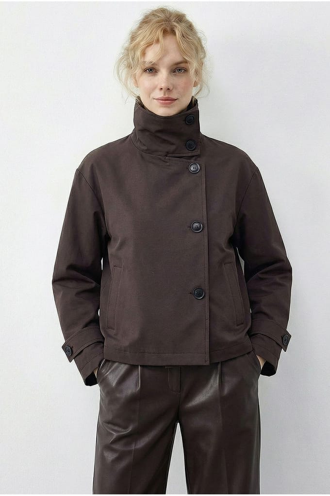 Korte Mandarin Kraag Trenchcoat