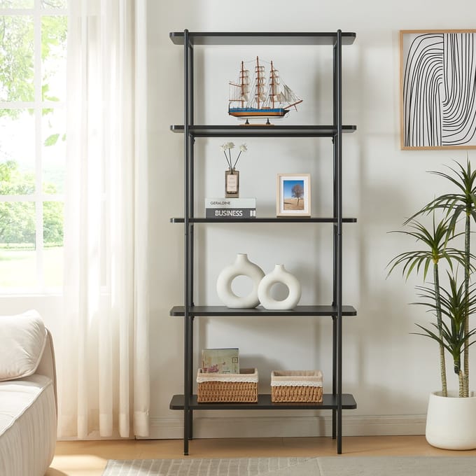 Boekenkast Samnanger open kast 180x80x34 cm zwart [en.casa]