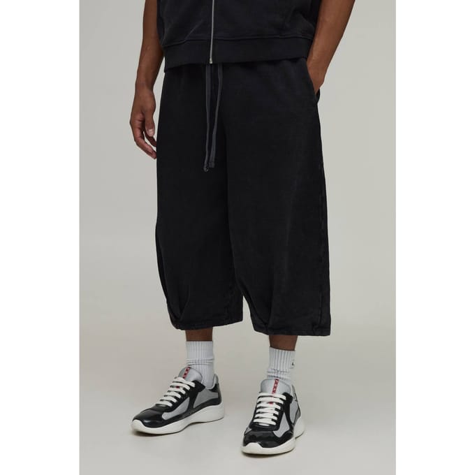 Zware Geplooid Gewassen Jersey Lange Jort | Washed Black | Size XS