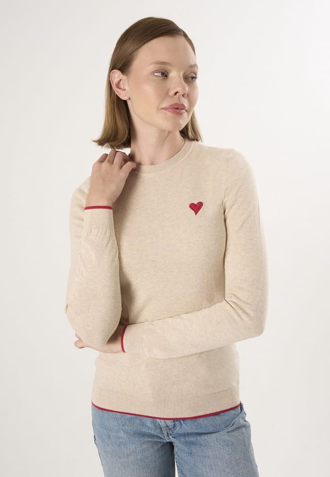 Felix Hardy Ronde Hals Trui - Pullover - Sweater - %100 Katoen Dames Beige - M