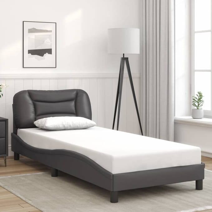 vidaXL - Bedframe - zonder - matras - "Hvar" - kunstleer - grijs - 90x190 - cm