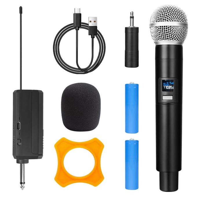 Karaoké professionnel sans fil à double microphone dynamique portable avec récepteur rechargeable pour le divertissement sur scène