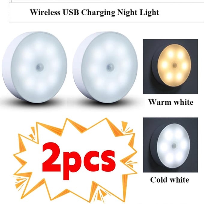 2/3/4/5pcs Motion Sensor LED Night Light USB Rechargeable Night Lamp for Kitchen Cabinet Wardrobe Lamp Staircase Wireless Closet Light one light two color-2PCS