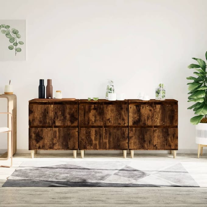 vidaXL - Dressoirs - 3 - st - 60x35x70 - cm - bewerkt - hout - gerookt - eikenkleurig