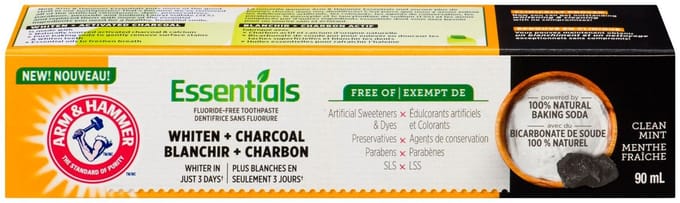 Arm & Hammer Essentials Charcoal Tandpasta – Fluoridevrij – Whitening + Geactiveerde Houtskool – 121 g