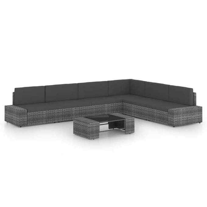 vidaXL - 7-delige - Loungeset - met - kussens - poly - rattan - grijs