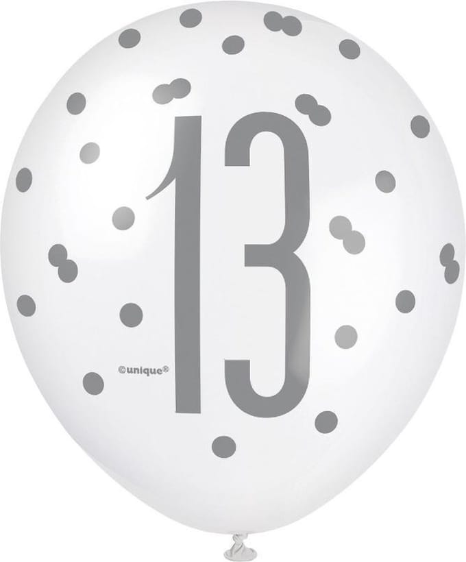 Unique Folieballon 13 Latex 30 Cm Wit/zwart/zilver 6 Stuks
