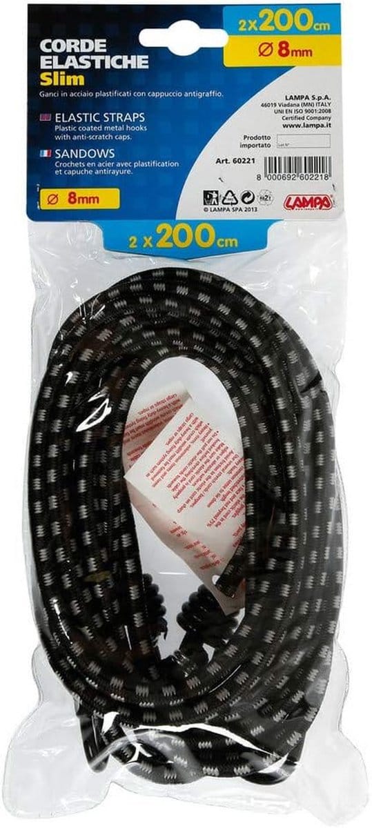 Elastisch Touw - Spanband - Voertuig Transport - Verstevigde Haken - 2x 200 cm - Zwart