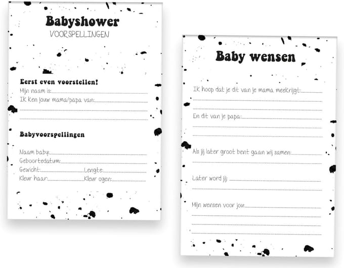 Babyshower Invulkaarten - Voorspellingskaarten Feest - Feestelijke Activiteit - Ruime Invulruimte - A5 Formaat 20 Stuks - Wit