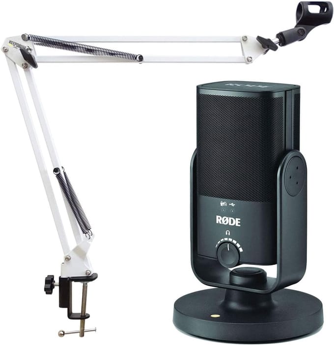 USB Condensator Microfoon - Studiomicrofoon Podcast - Zang Instrumenten Opnemen - Geïntegreerde Popfilter - Compact Model - Wit
