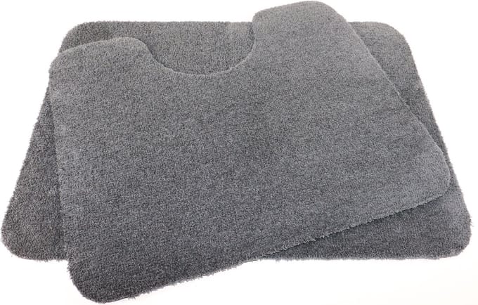 Set - PRIMA - Soft - WC mat - 50x60cm - met uitsparing 21 cm - en - badmat - 50x70cm - donker grijs - antislip