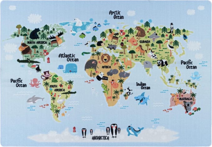 Vrolijk kinderkamer vloerkleed Play - The World - 100x150 cm