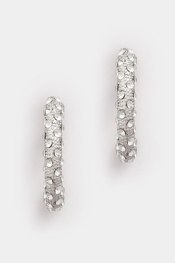 Yours Zilverkleurige Diamante Versierde Hoepeloorbellensize One Size