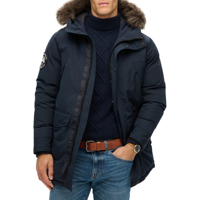 Superdry Everest Parka Jas Met Imitatiebont Blauw Grootte: M