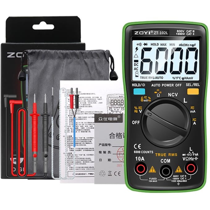 Digitale multimeter LCD-scherm met achtergrondverlichting Handmultimeter Professioneel 6000 tellingen True RMS veelkleurig